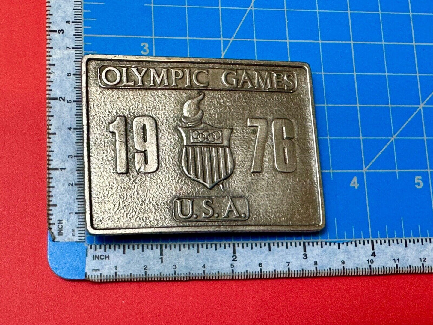 Vintage Bergamot Brass Works USA 1976 Olympic Games Montreal Pewter Belt Buckle