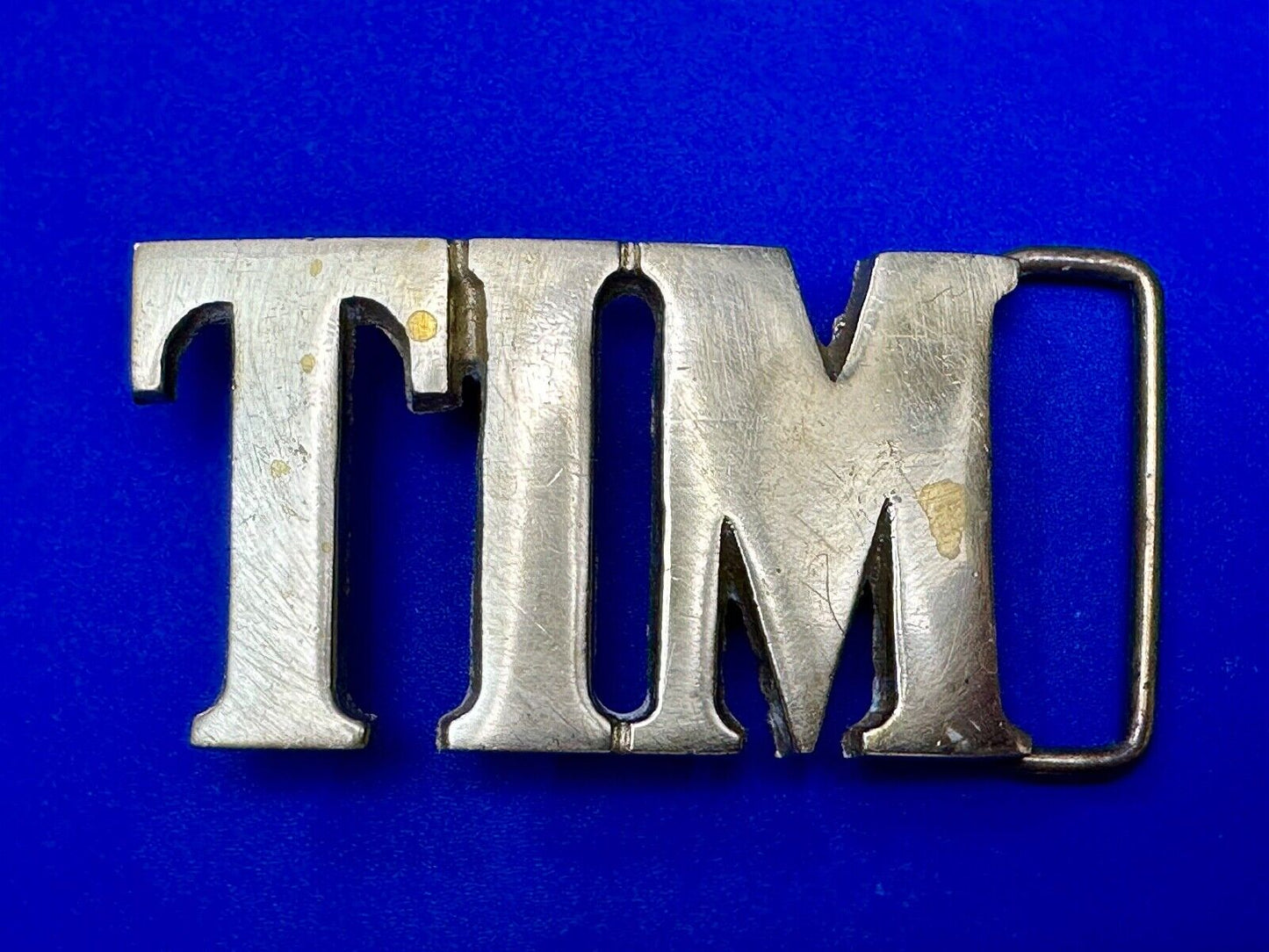 TIM Custom Name in cutout block letters solid brass belt buckle - Taiwan ROC