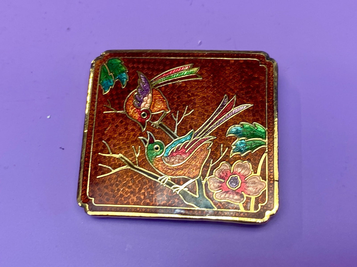 Vintage Cloisonne Floral Theme Art Bird on the Branch Flower Belt Buckle