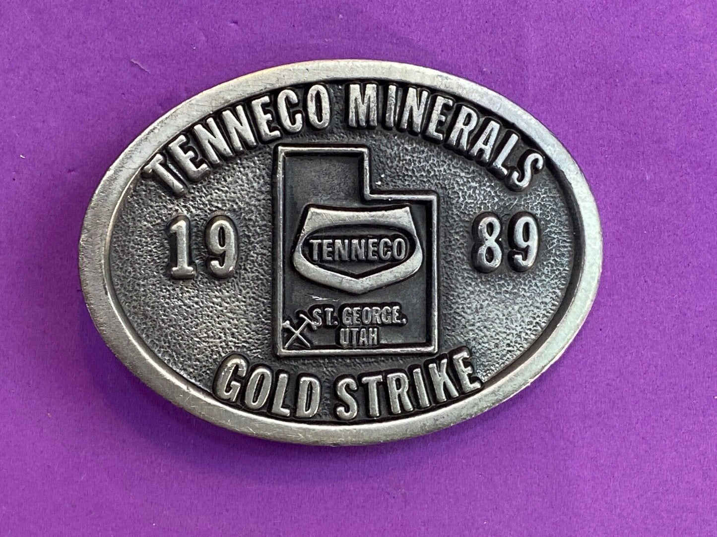 Tenneco Minerals 1989 Gold Strike Belt Buckle - St George Utah