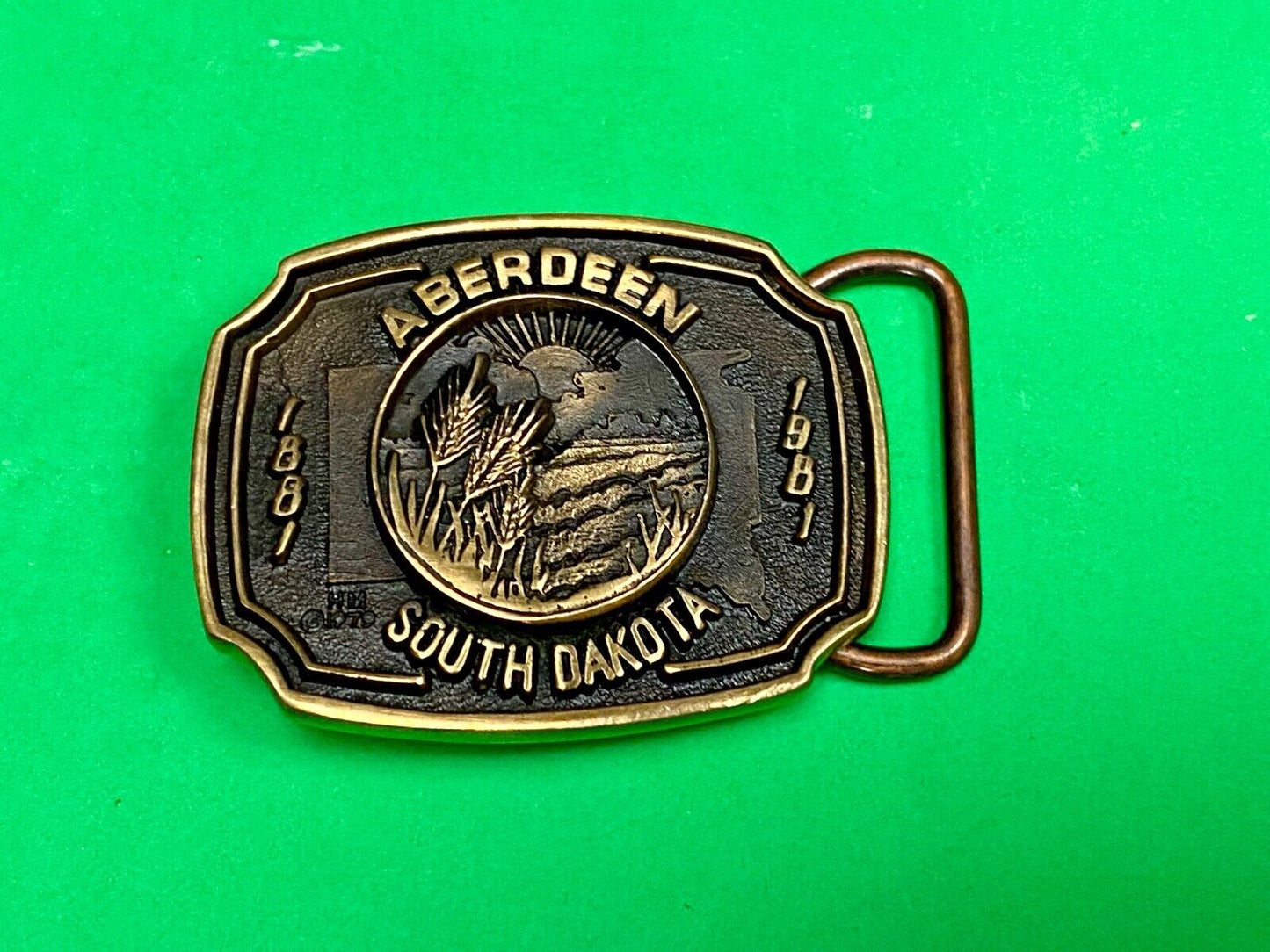 Vintage 1979 Aberdeen South Dakota 1889 Heritage Mint Solid Brass Belt Buckle