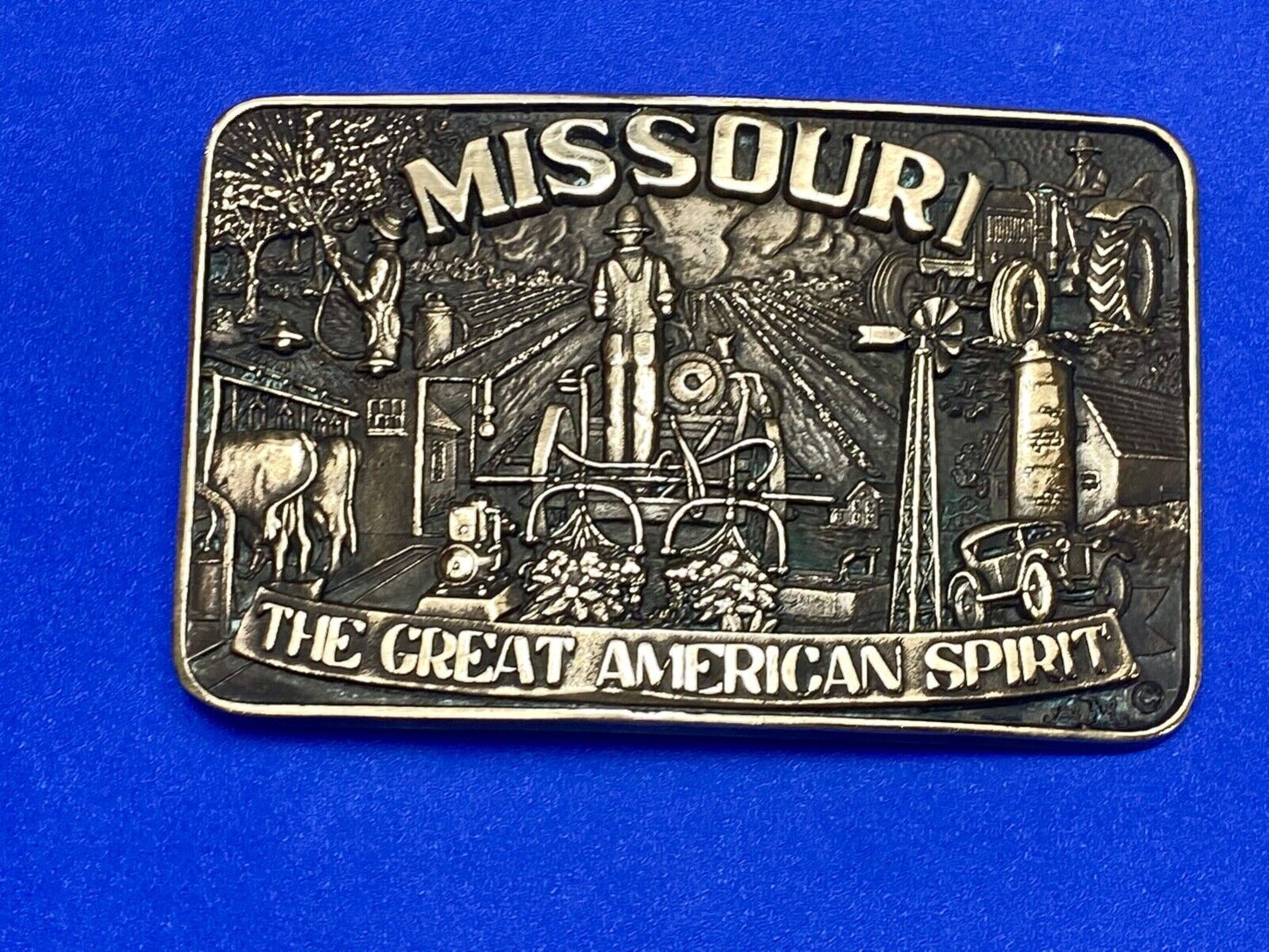 The Great American Spirit - State of MO Missouri solid brass belt buckle by ADM