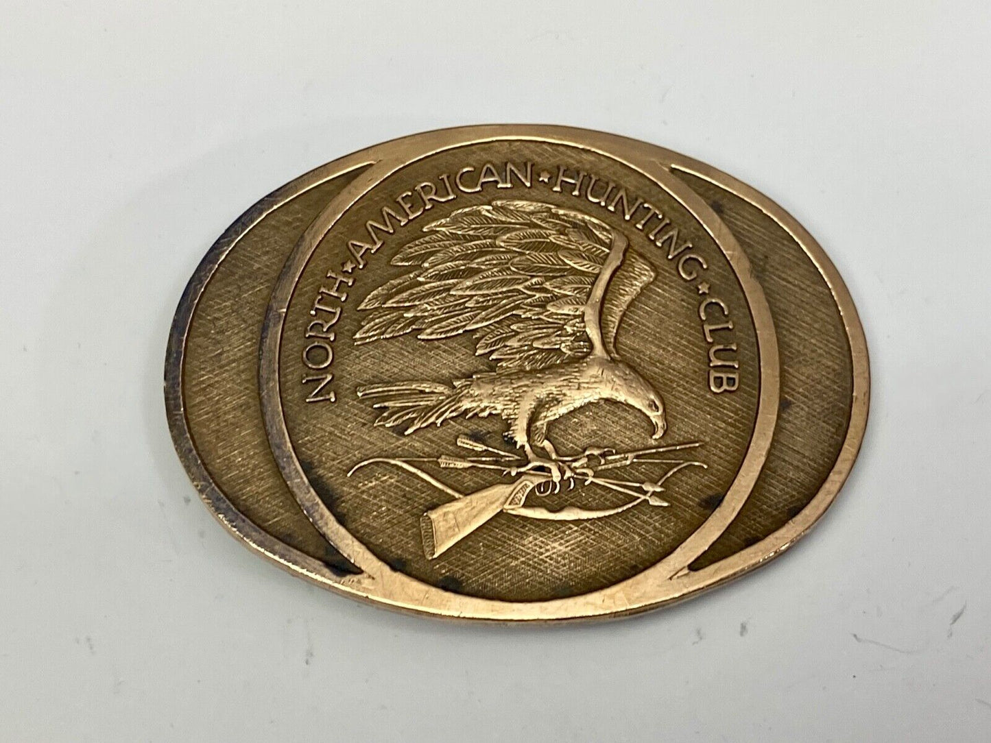 Vintage 1980 Nahc Members Solid Brass North American Hunting Club Belt Buckle