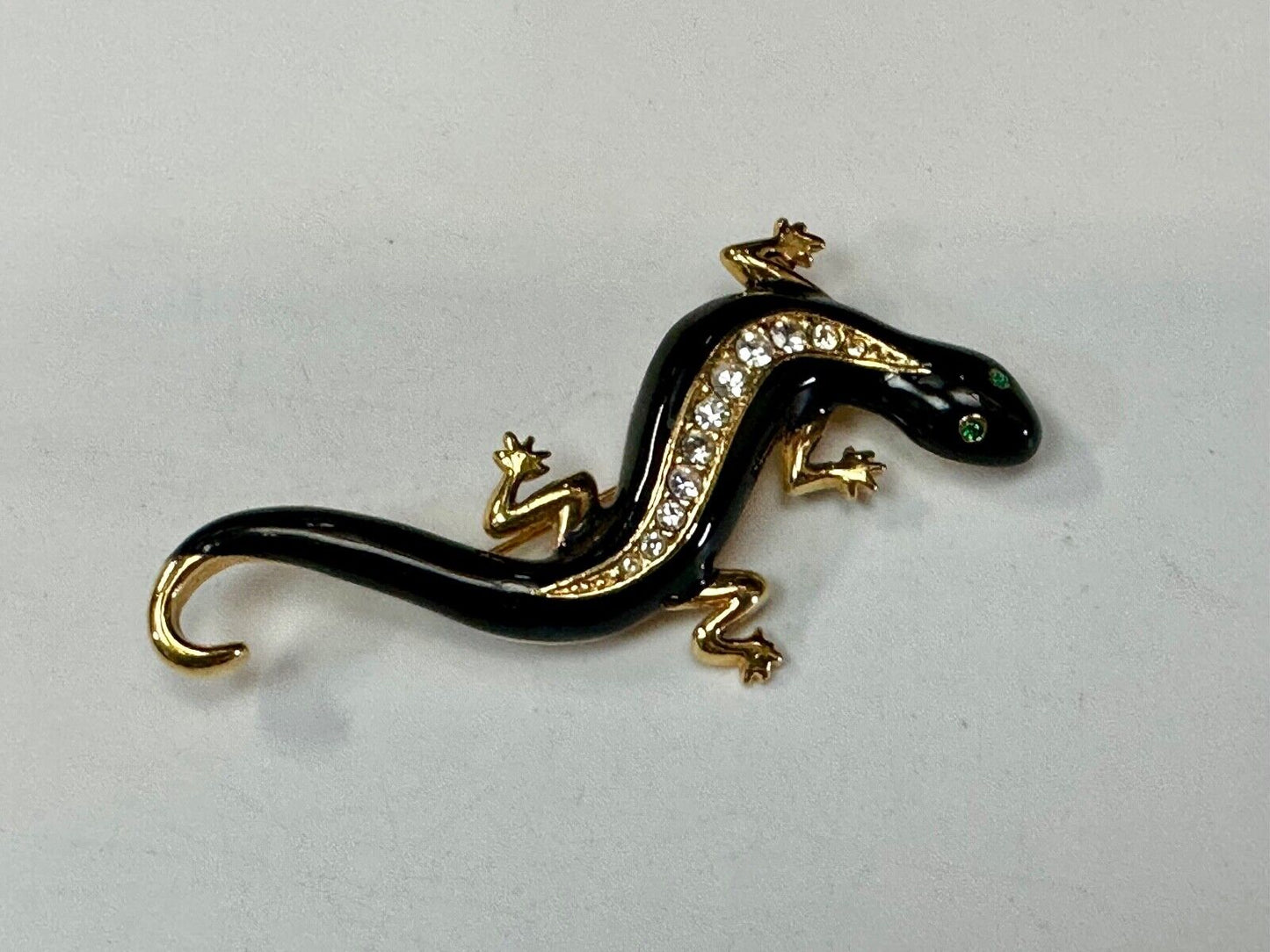 Avon signed Gecko Iguana Jeweled gold tone figural brooch pin