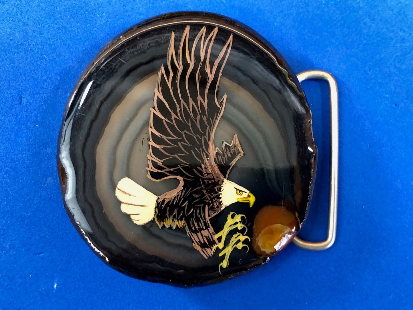 awesome! Polished wood , painted diving flying eagle belt buckle