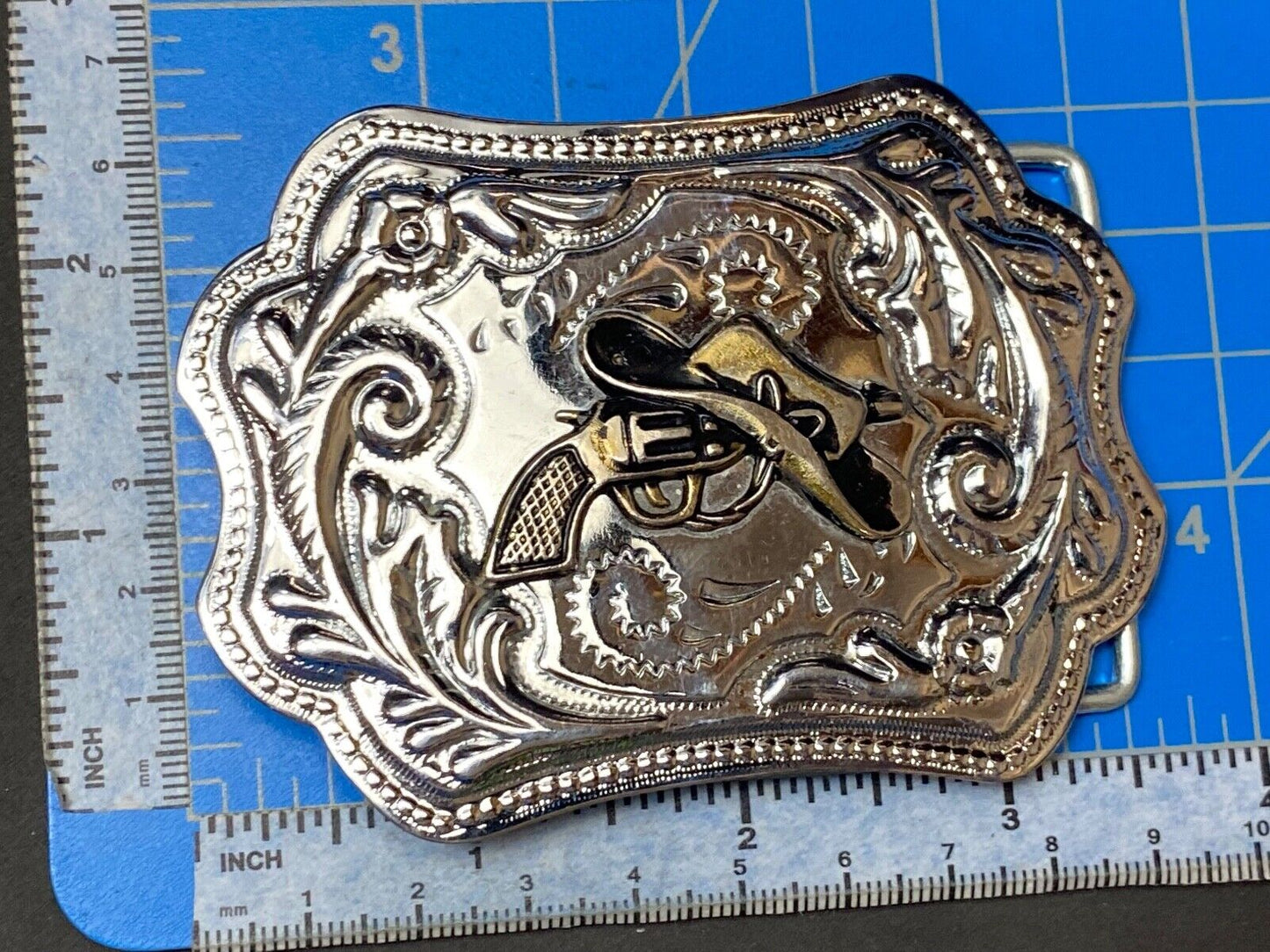 Vintage Cowboy Hat & Revolver Pistol Western Belt Buckle Cap Gun Buckle