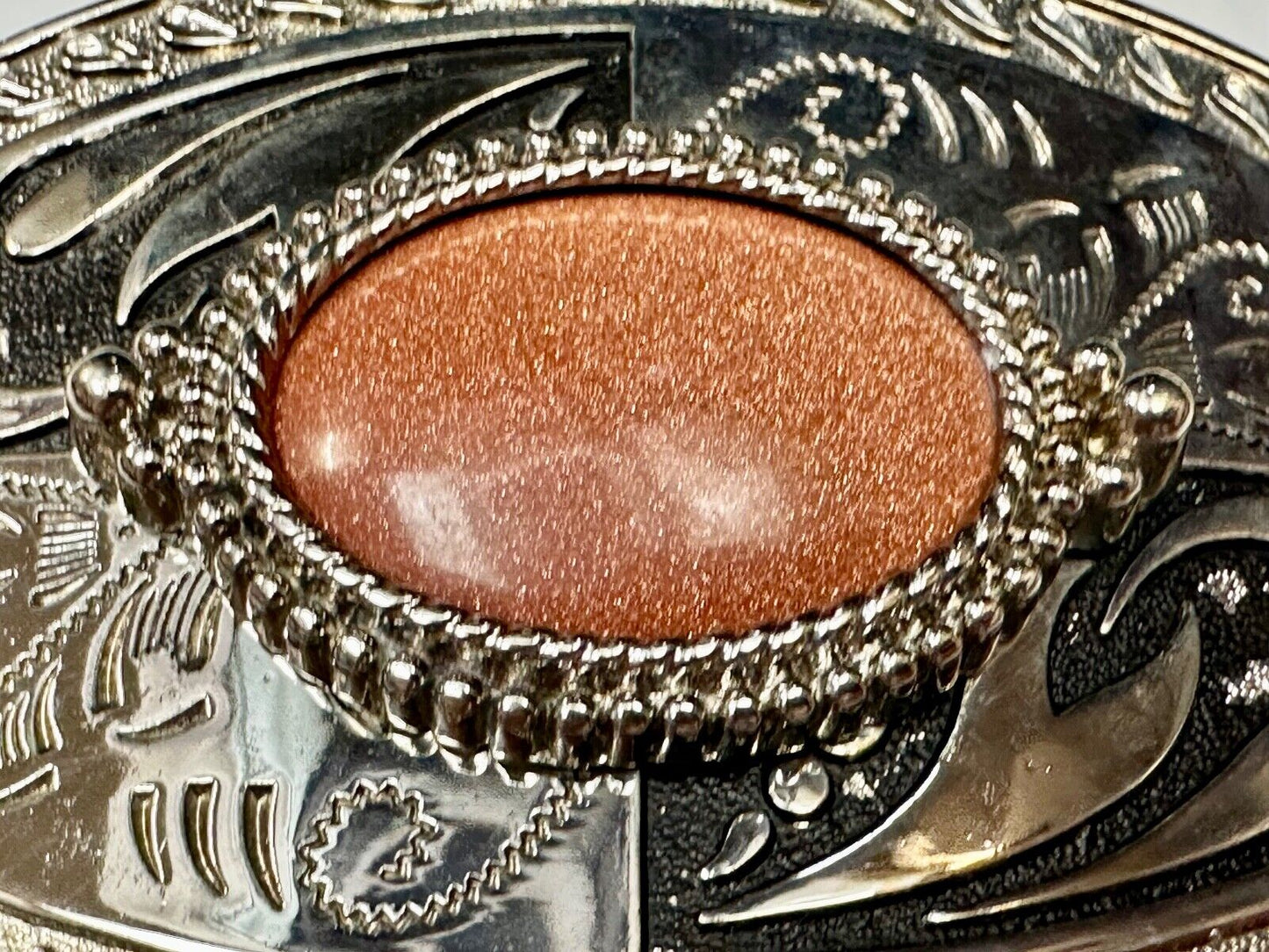 Vintage Goldstone Cabochon Cab Stone Centerpiece on Western Belt Buckle