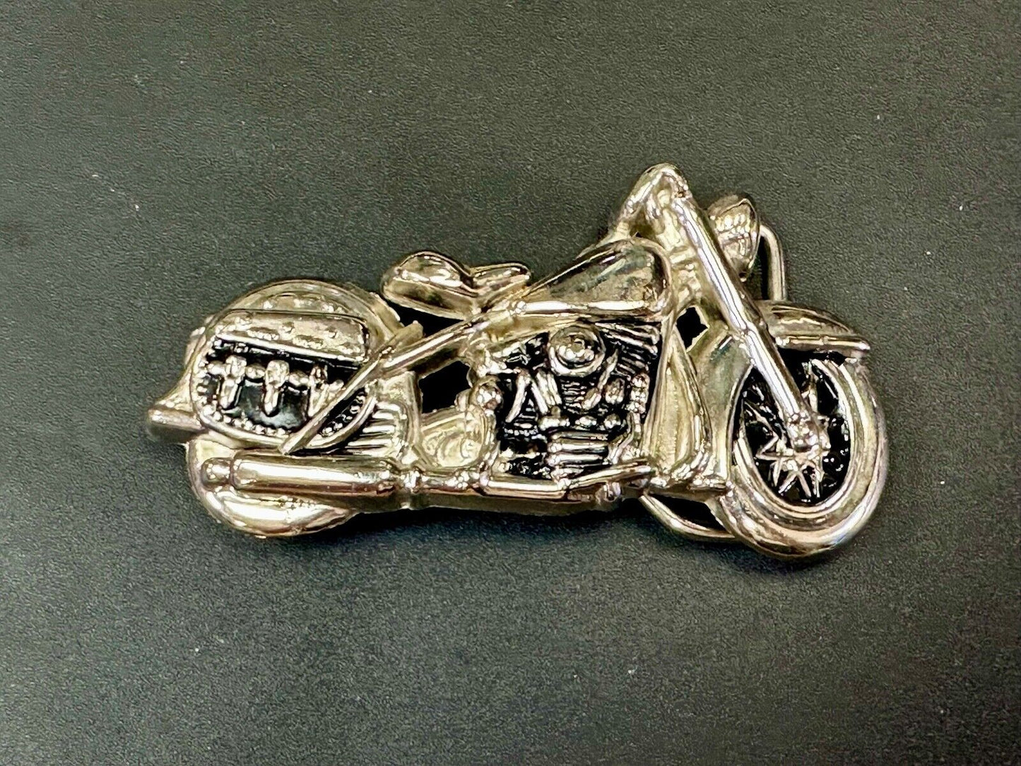 4" wide Figural Motorcycle W/ Saddle bag Silver color bikers belt buckle