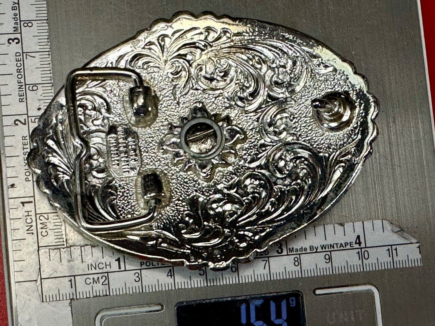 Authentic Silver plated pewter belt buckle with cowgirls girly pink rhinestones!