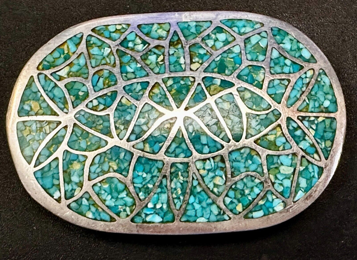 Beautiful Turquoise Stone Chip Inlay Native American Indian Art Belt Buckle