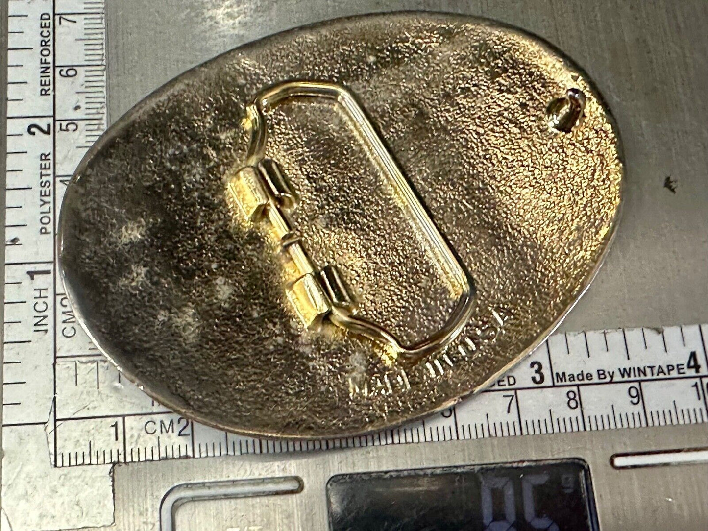 The Great State of Texas Star & Flag gold & black color USA made belt buckle