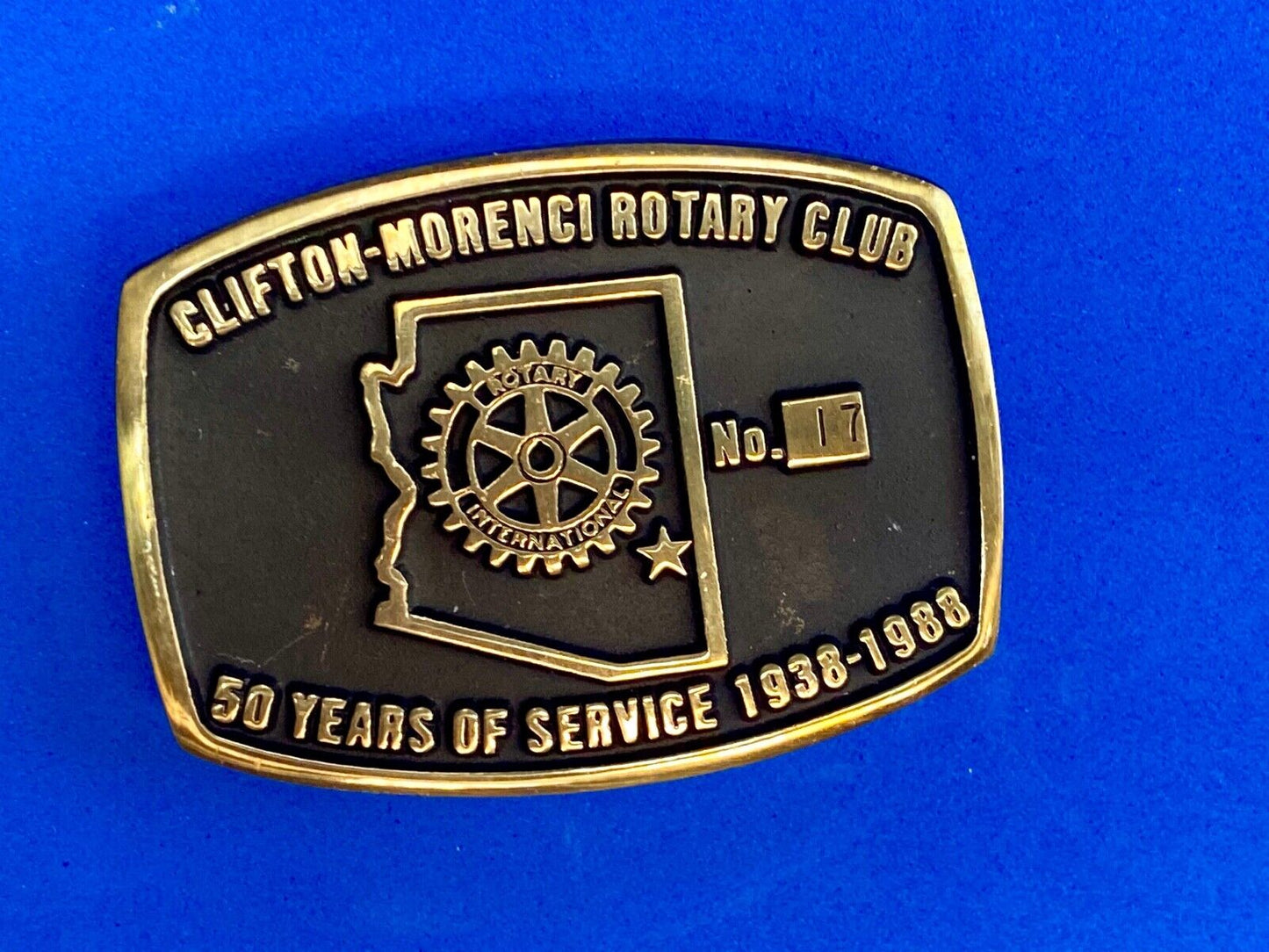 Vintage Clifton Morenci Rotary Club 50 years of service celebration belt buckle