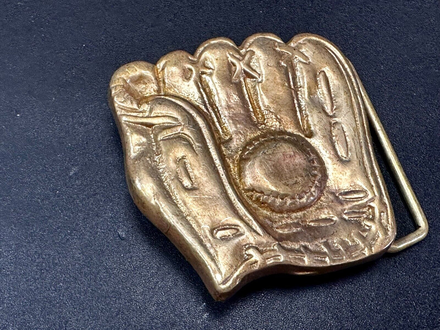 Baseball Glove Mitt Catching Ball Unique Sports Figural Solid Brass Belt Buckle