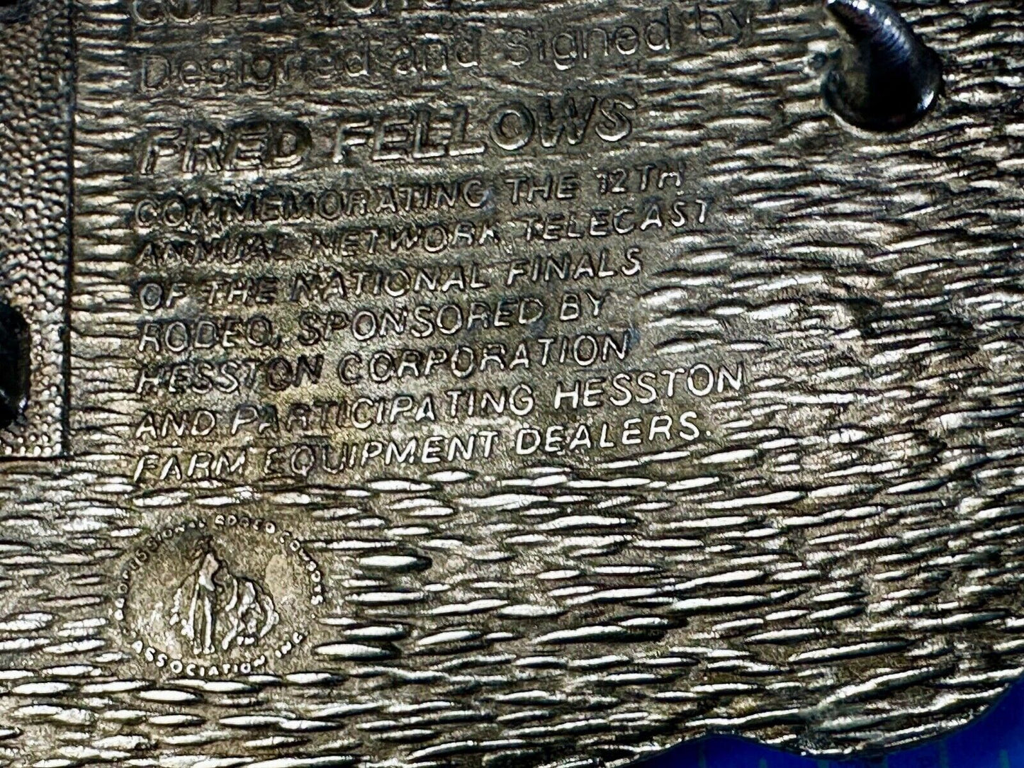 1985 NFR Rodeo Vintage Hesston Belt Buckle Steer Wrestling Cowboy