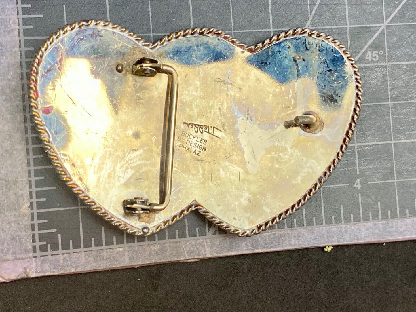 Beautiful J. TEDDER signed three HEART's and rose western belt buckle
