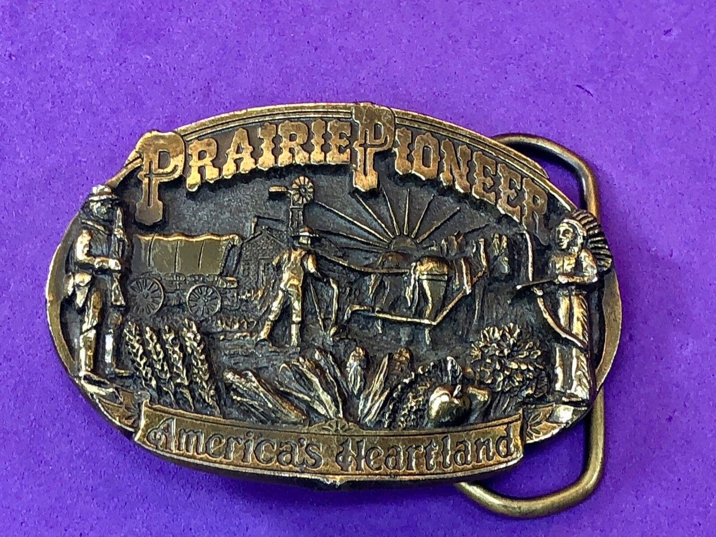 Vintage 1984 Prairie Pioneer Americas Heartland Great American Belt Buckle