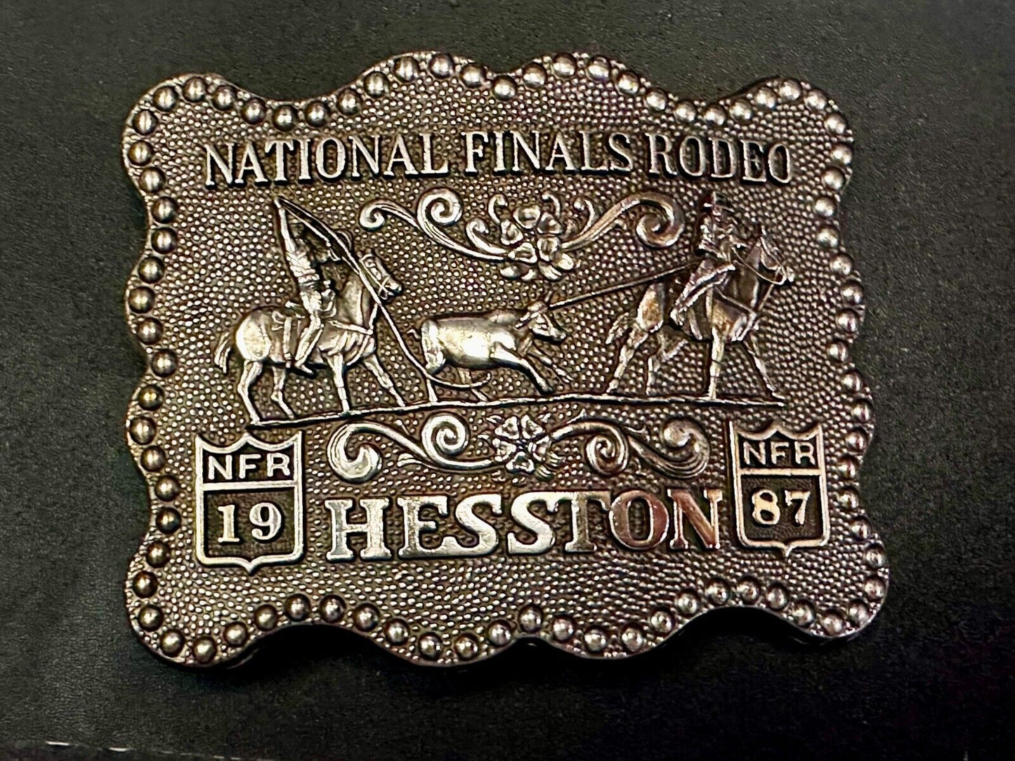 1987 ADM Hesston NFR National Finals Rodeo Cowboys Western Belt Buckle