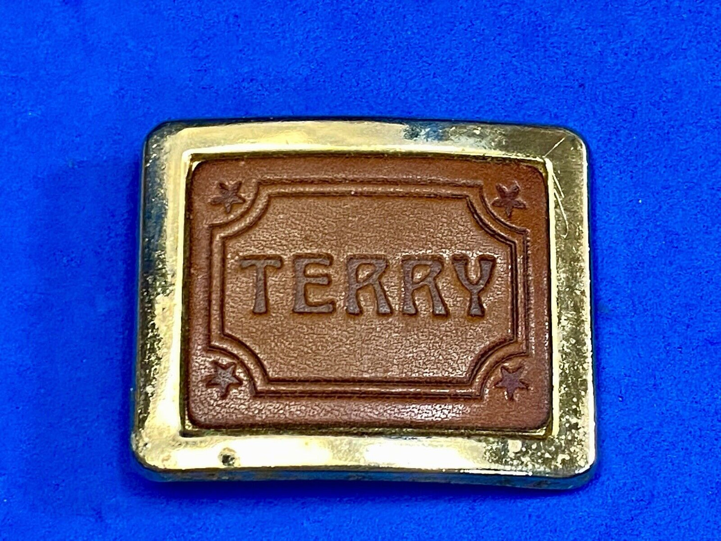Vintage Leather Western Name Terry Belt Buckle