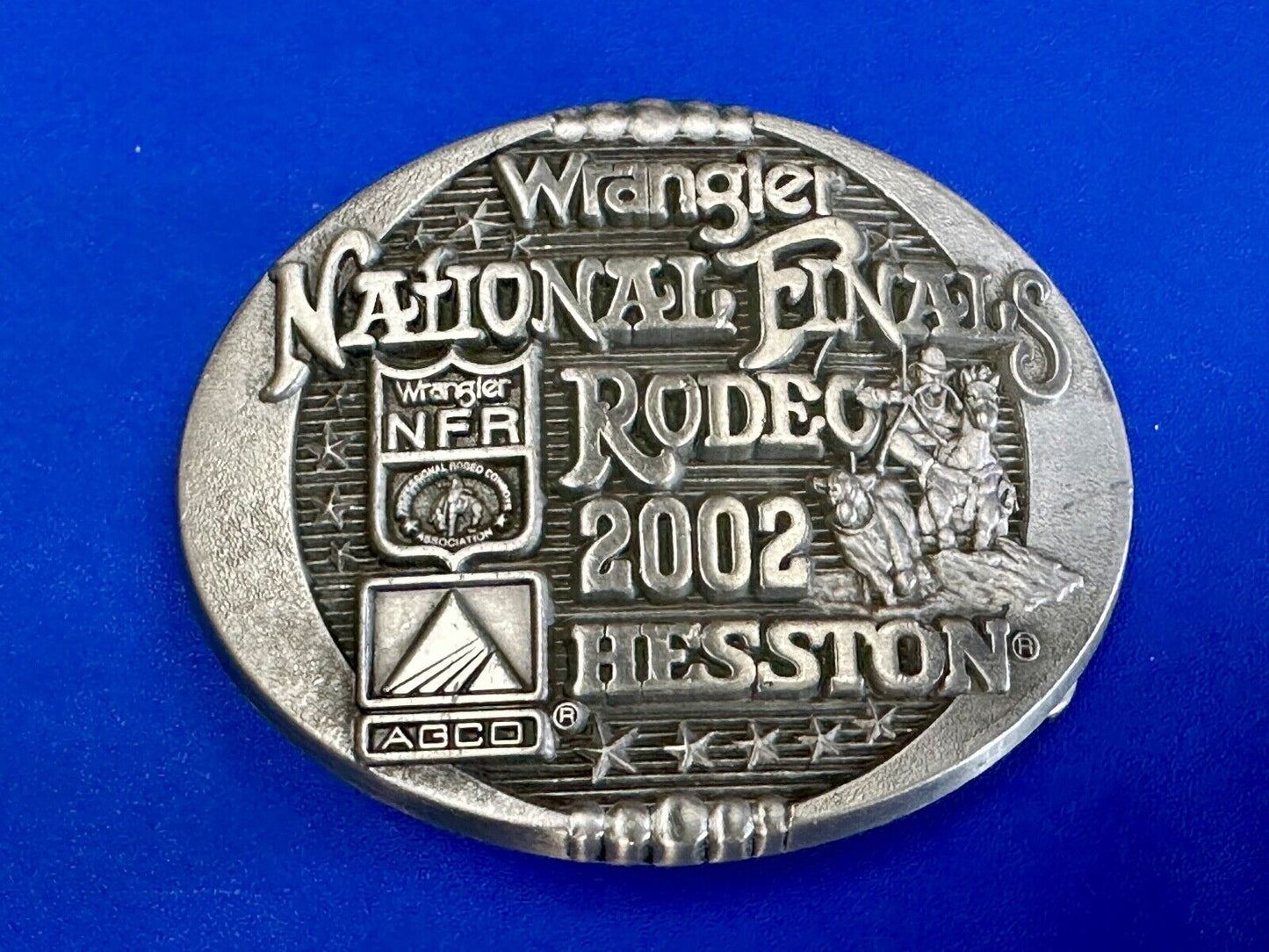 2002 Youth Sized Hesston National Finals Rodeo Bull Riding Cowboys belt buckle