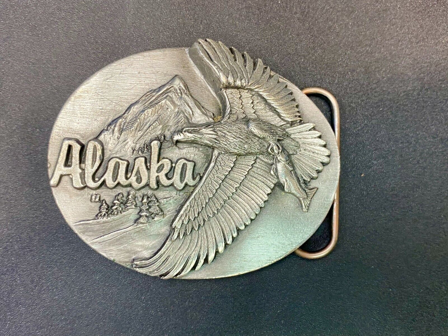 Vintage 1990 Hunting Flying Eagle W Salmon Alaska Belt Buckle
