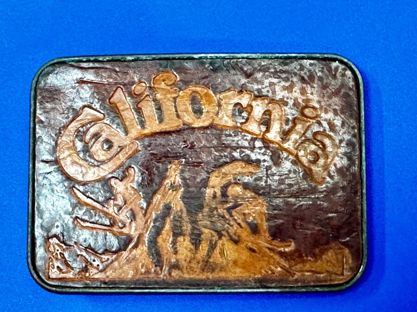 The Great State of California - Retro Brown Faux Leather / Brass Belt Buckle