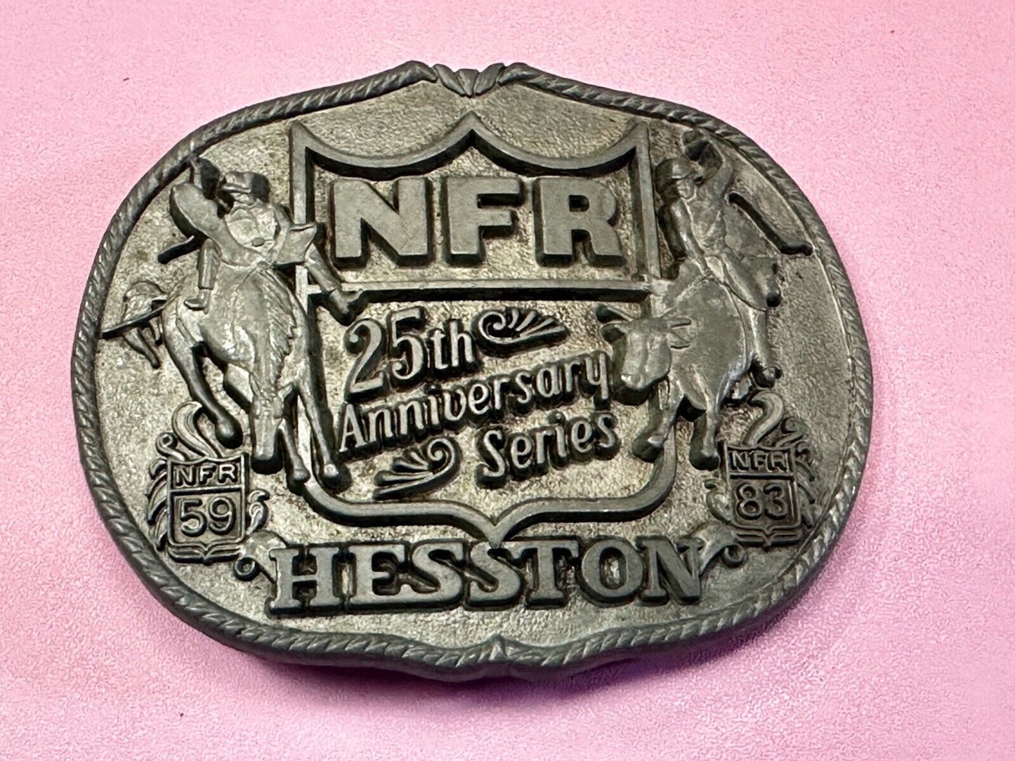 1983 25th Anniversary Hesston NFR National Finals Rodeo Western Belt Buckle