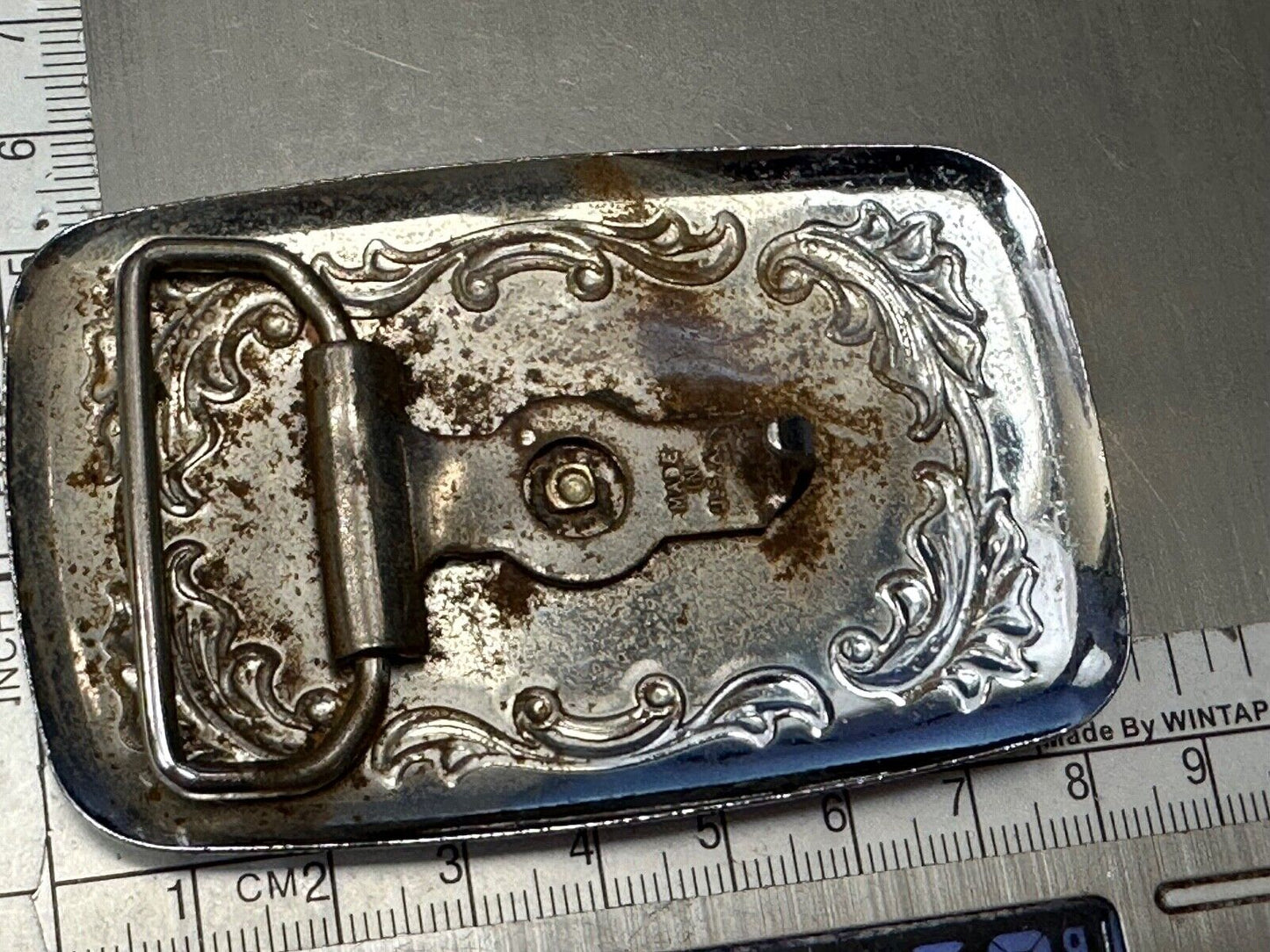 Vintage END of the trail Horse Cowboy hat off Vintage two tone belt buckle