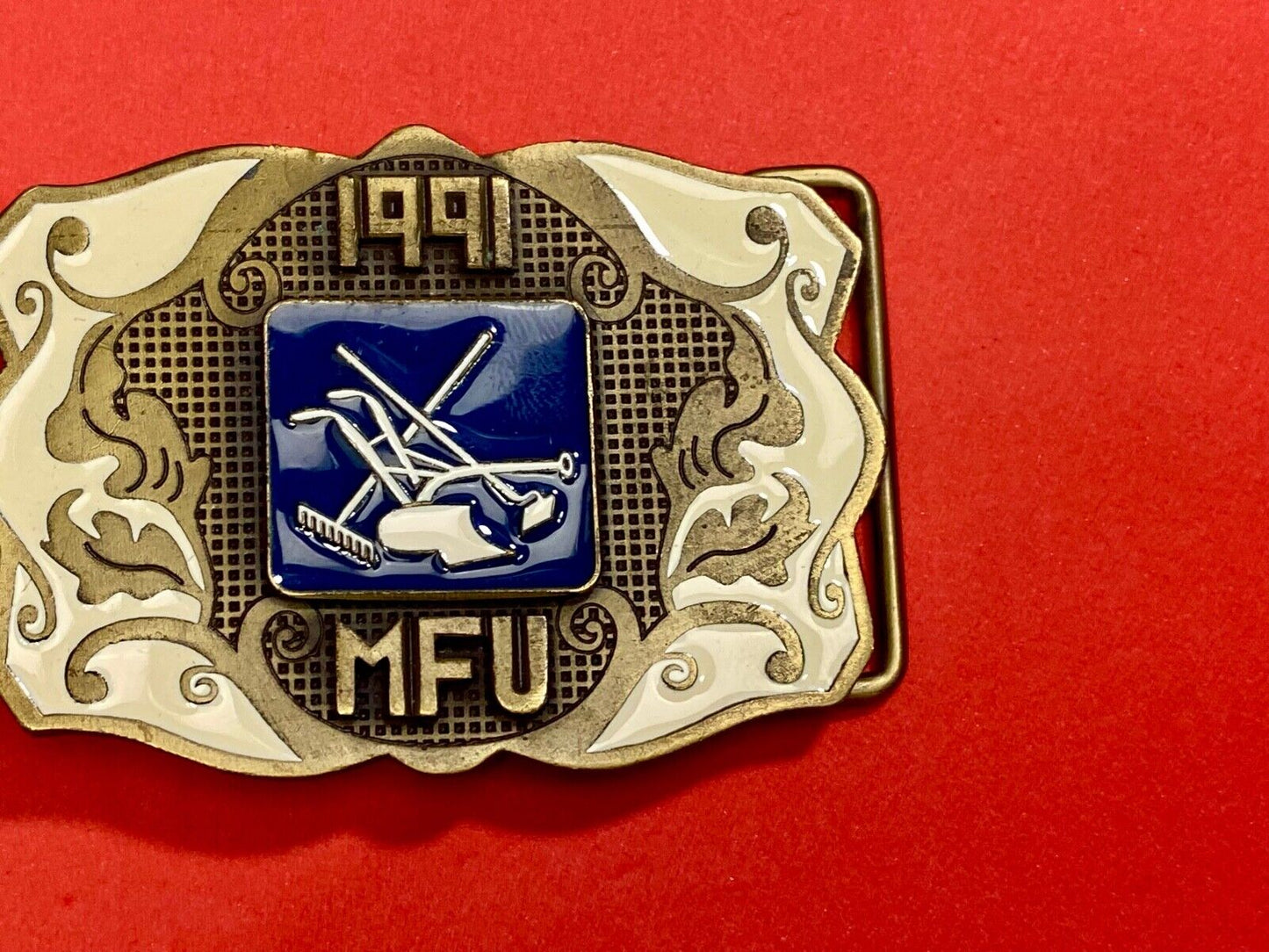 1991 Mfu Landscaping Service Company Promotional Western Framed Belt Buckle