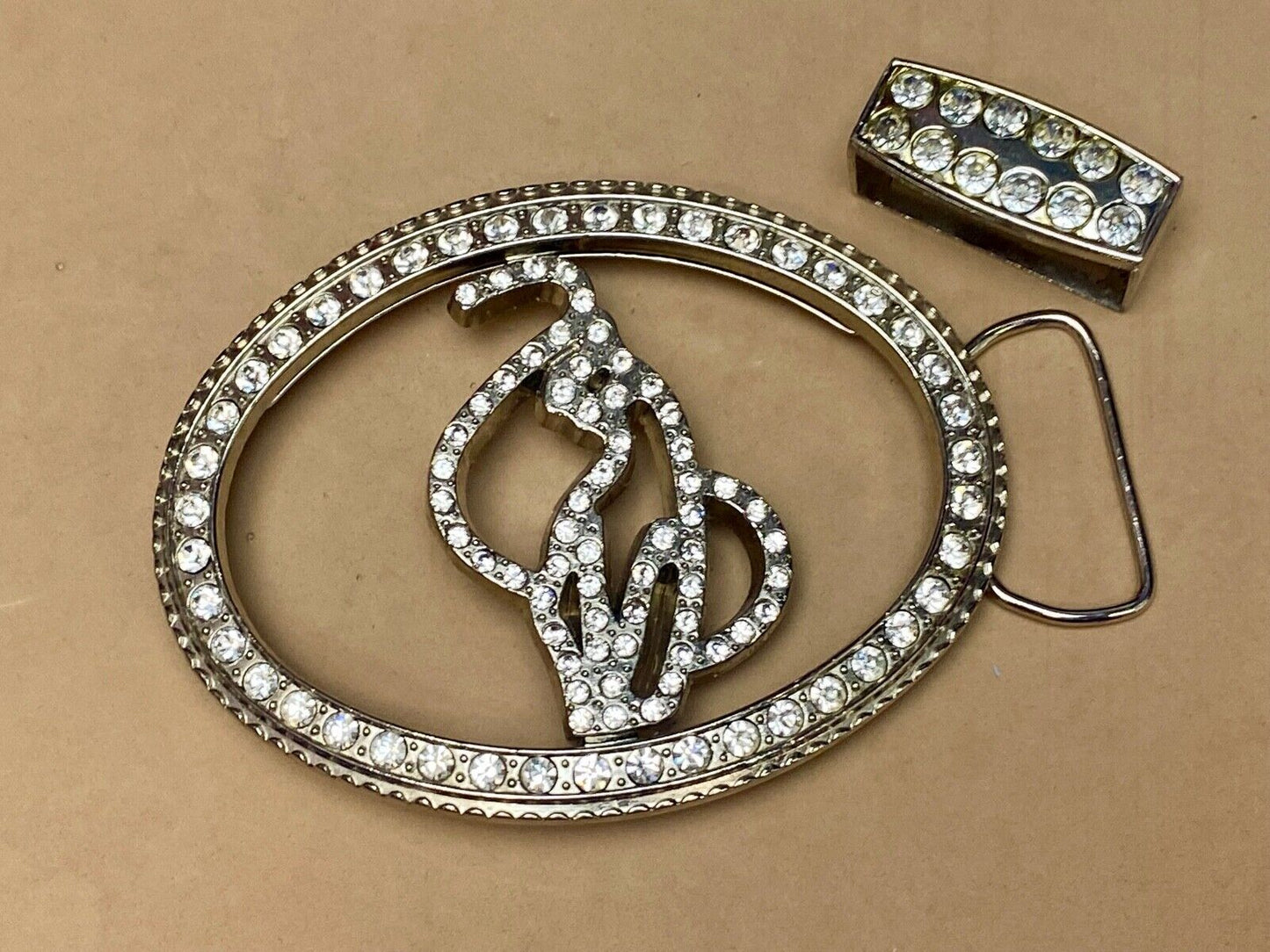 Beautiful Rhinestone Accented Western Two Pc Set See Through Belt Buckle