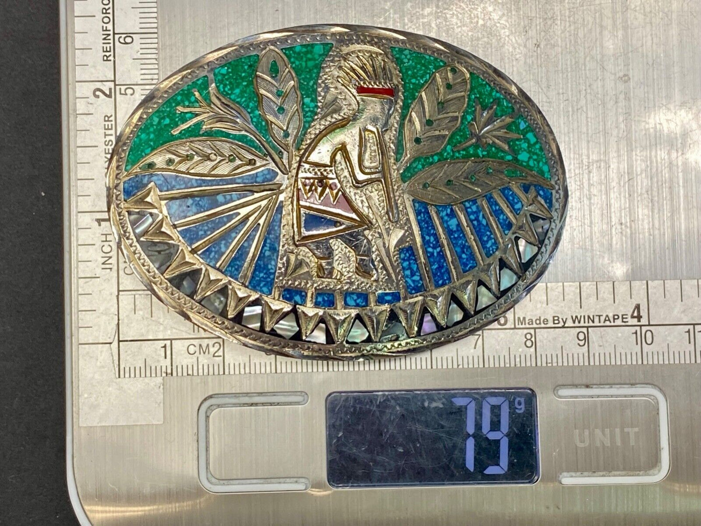 Beautiful Navajo? Tribal dancing man belt buckle - see hallmark!