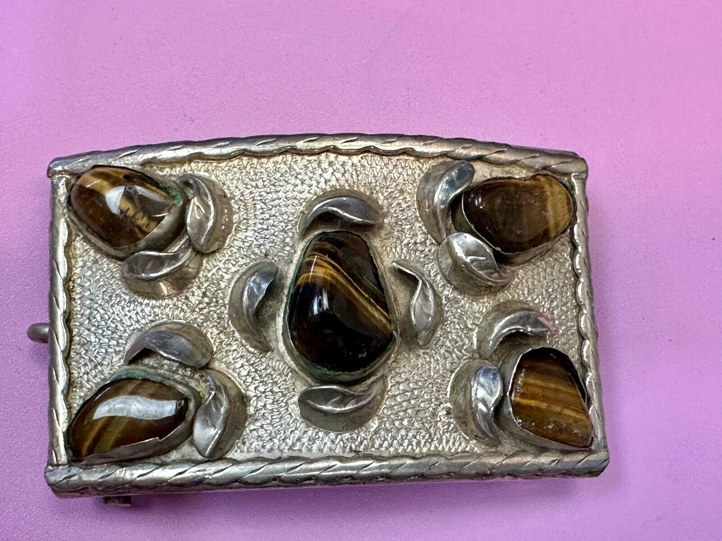 Tigerseye Gemstone Handmade Southwest Southwestern Vintage Alpaca Belt Buckle