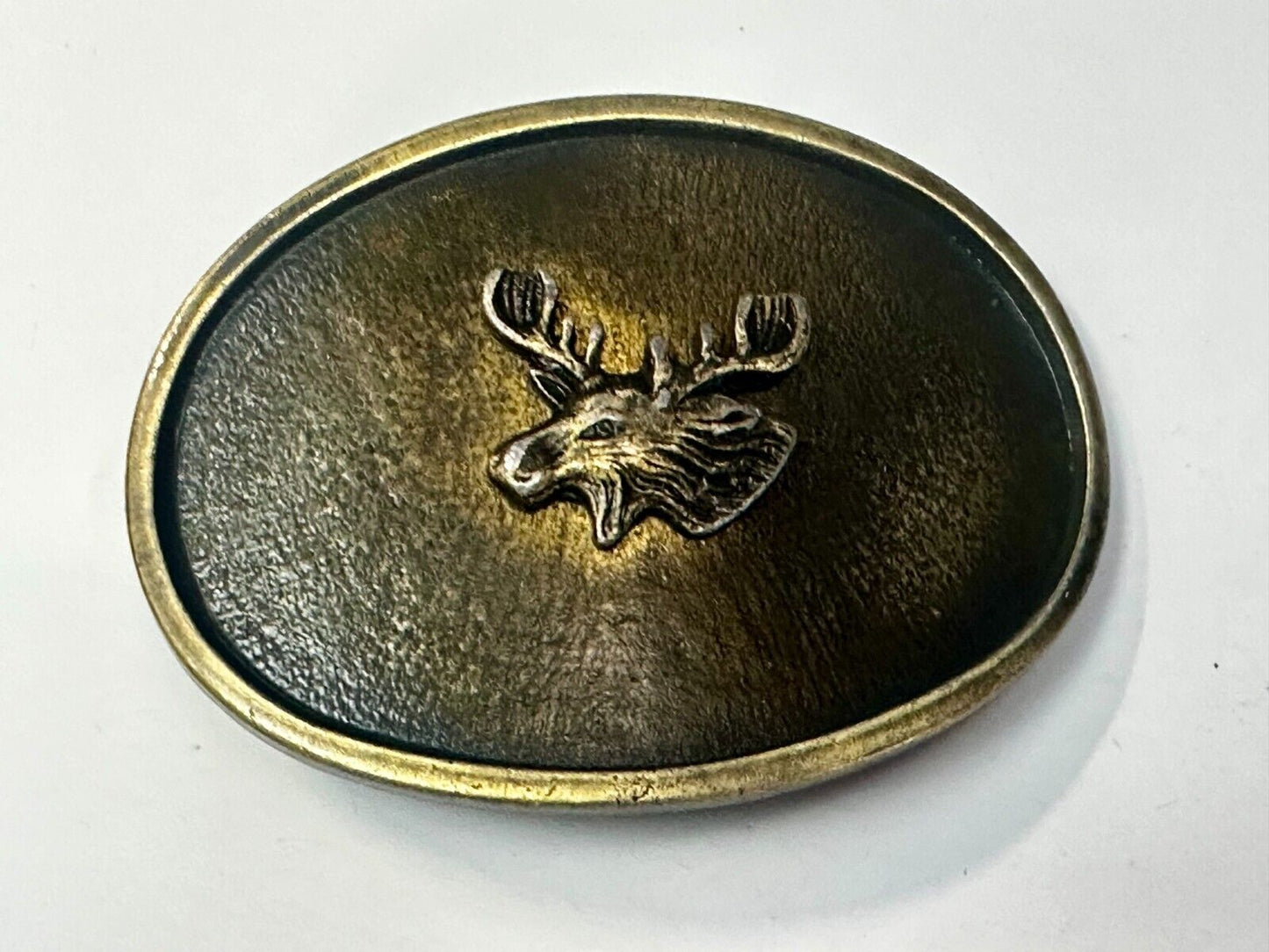 The Elk - Centered In Western Oval Brass Tone Usa Made Belt Buckle