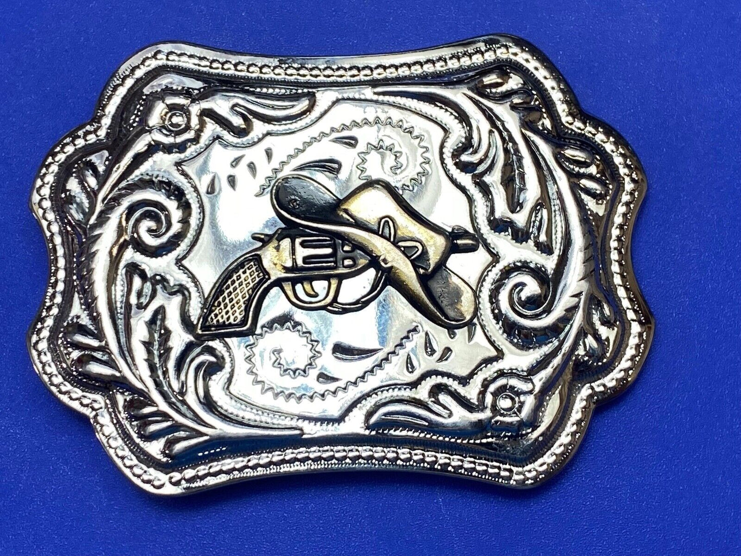 Vintage Cowboy Hat & Revolver Pistol Western Belt Buckle Cap Gun Buckle