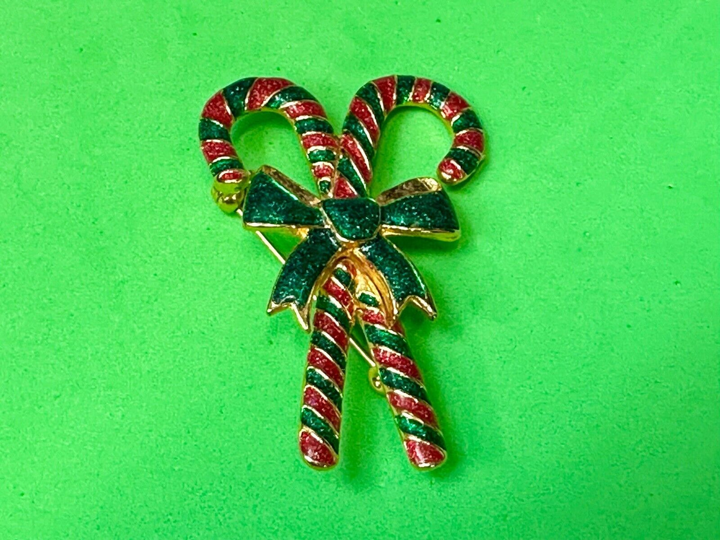 Vintage Candy Cain Pair with bow Christmas Holliday Brooch by AAI