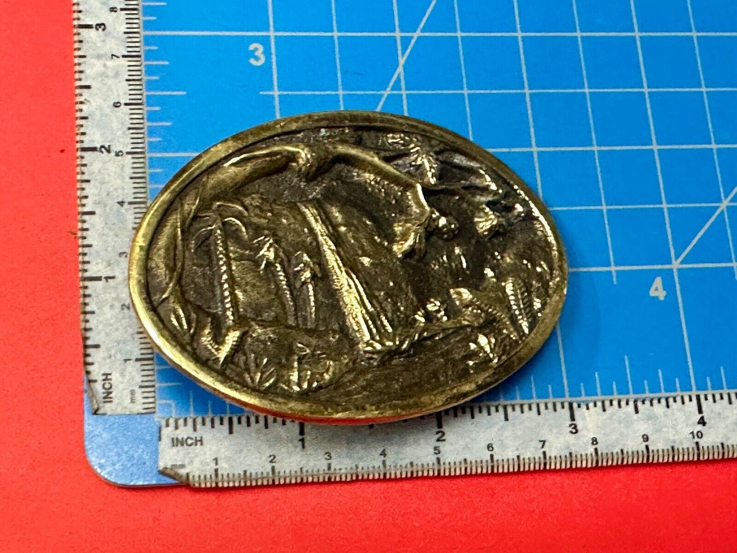 Beautiful water fall nature scene on Vintage BTS solid brass belt buckle