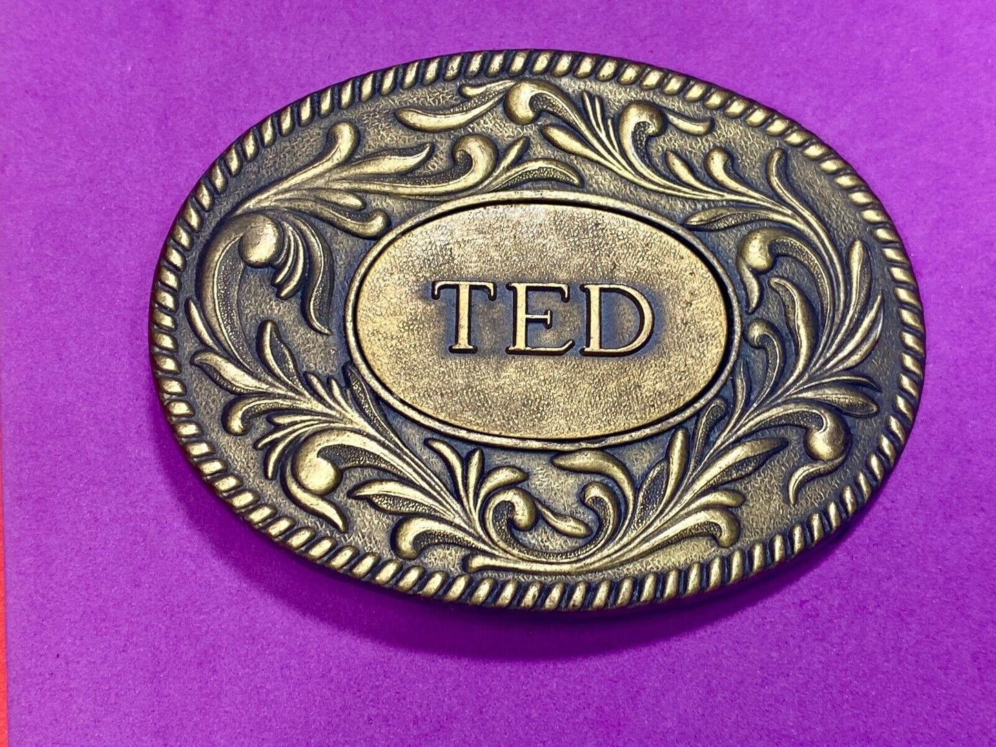 Vintage 1977 Ted Name Personalized Belt Buckle By Kinney Co