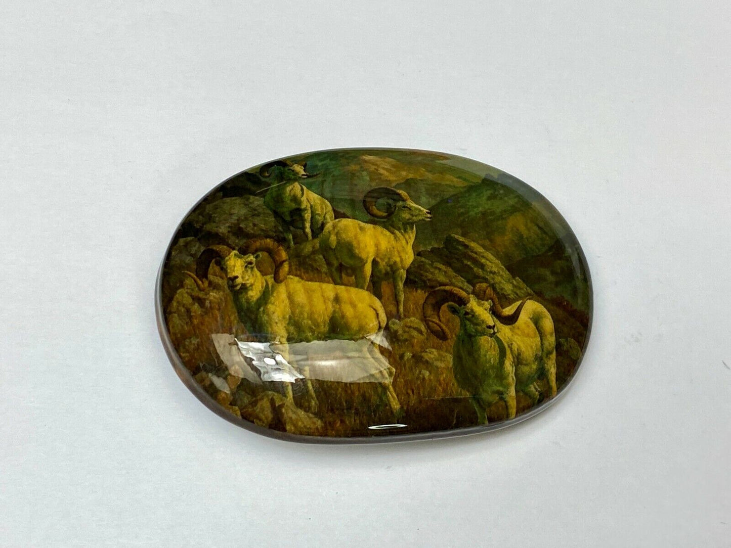 Beautiful Artisan Three Goats Painting Art Work On Wooden Belt Buckle