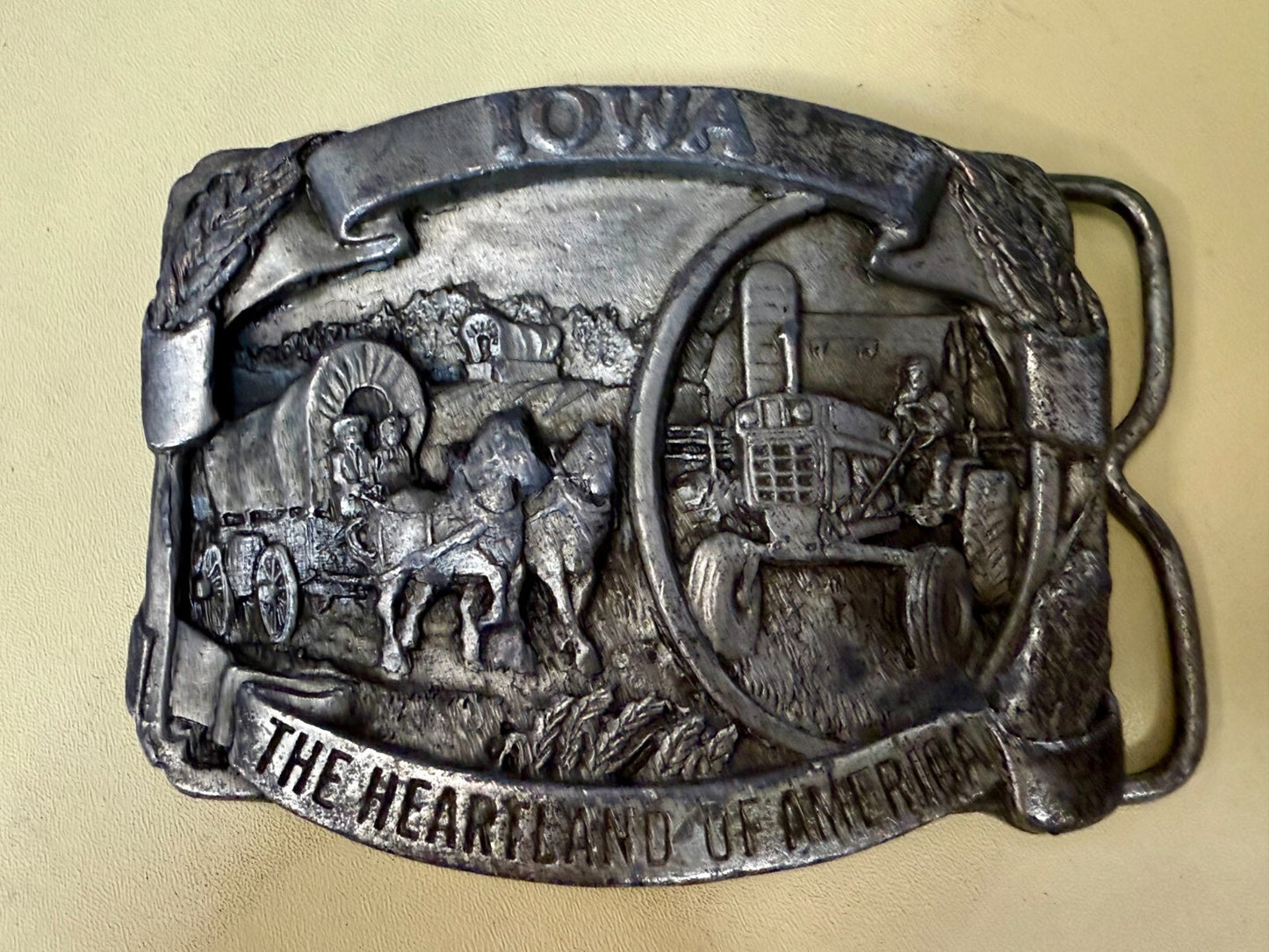 The Great State of Iowa The Heartland of America Vintage Siskiyou Belt Buckle
