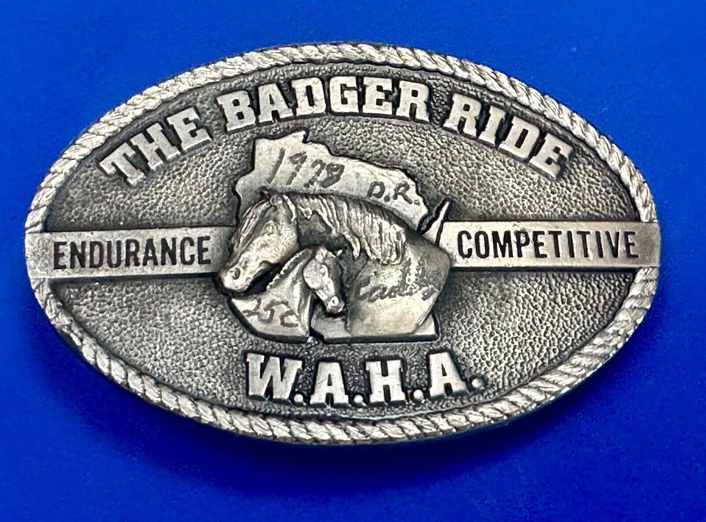 The Badger Ride WAHA Endurance Completive WI Arabian Horse Assn 77 belt buckle