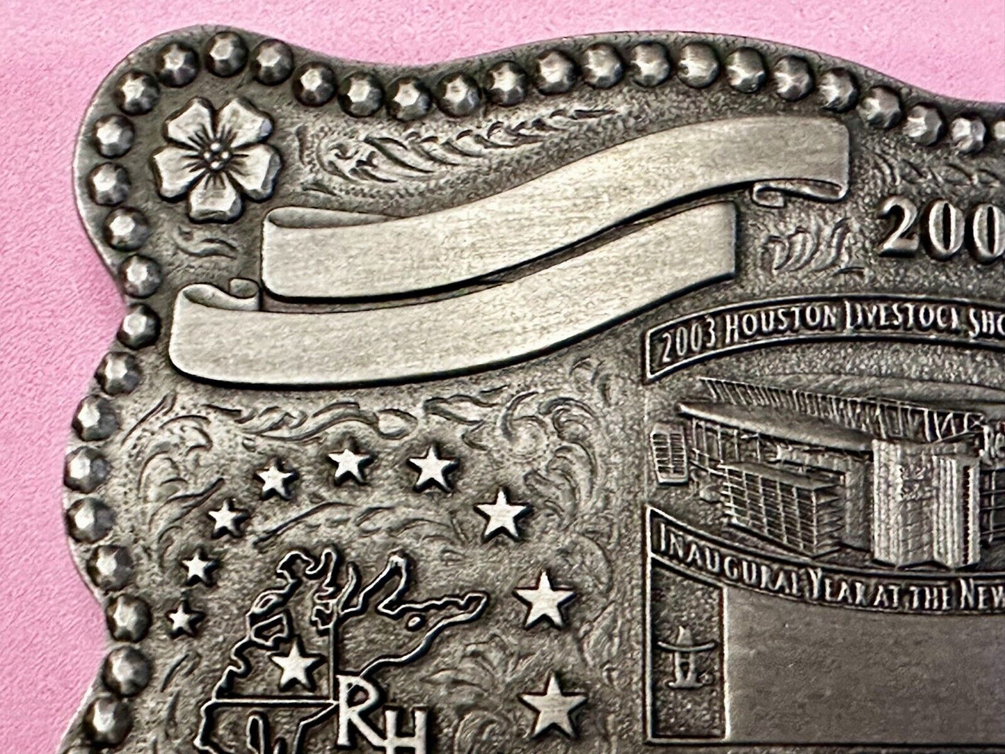 2003 Houston Livestock Show and Rodeo Inaugural Award Trophy Cowboy Belt Buckle