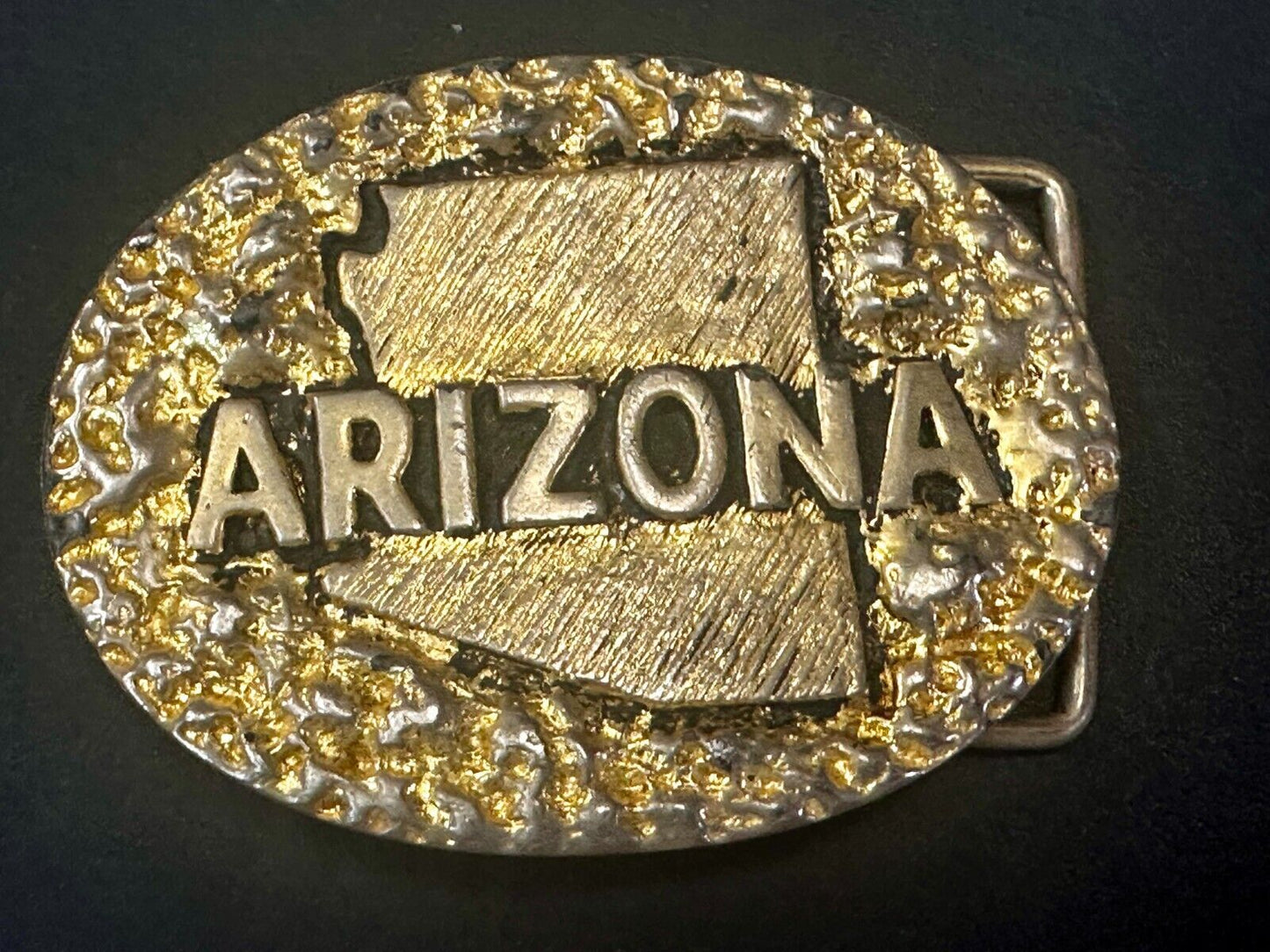 ARIZONA State Map Gold Nugget Panning Themed Metal Vintage Belt Buckle