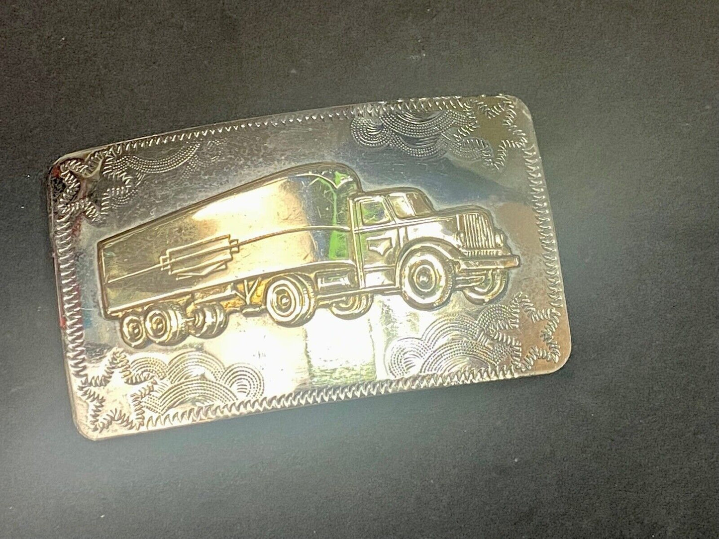 Big Rig Semi Truck Trailer Western Mixed Metal Vintage Drivers Belt Buckle