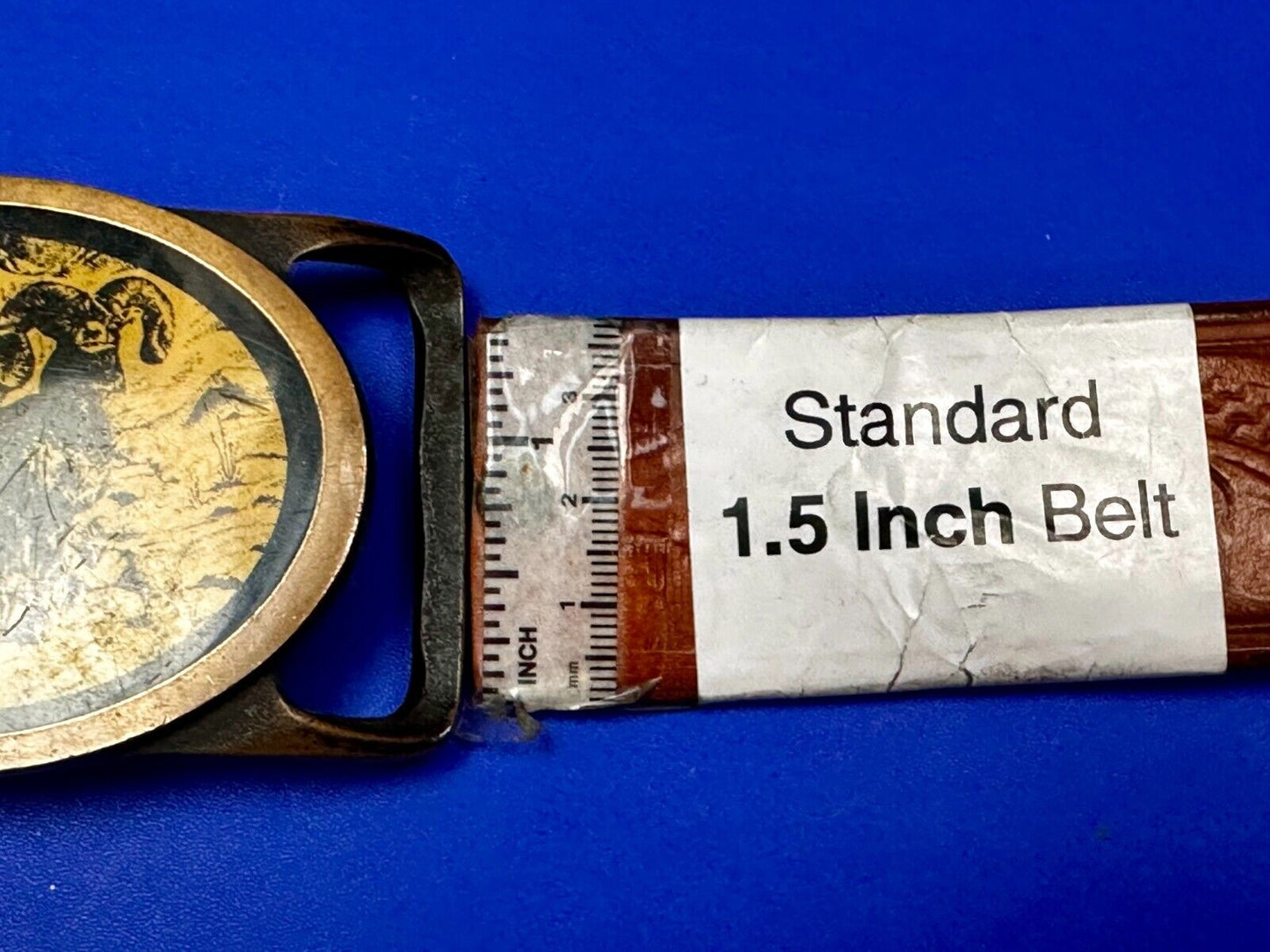 Bighorn Ram Mountain Goat Wildlife Scene Vintage Tech Ether Guild Belt Buckle