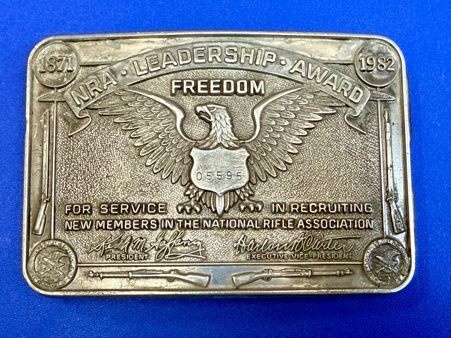 Vintage 1982 NRA National Rifle Association Leadership Award Belt Buckle