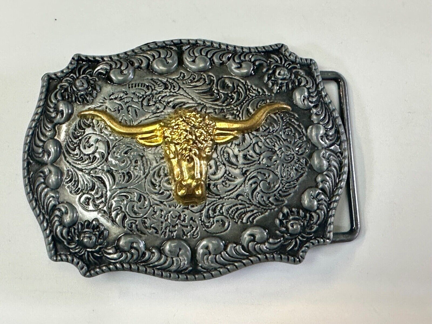 The Longhorn cow steer - cowboys cowgirls western raised two tone belt buckle