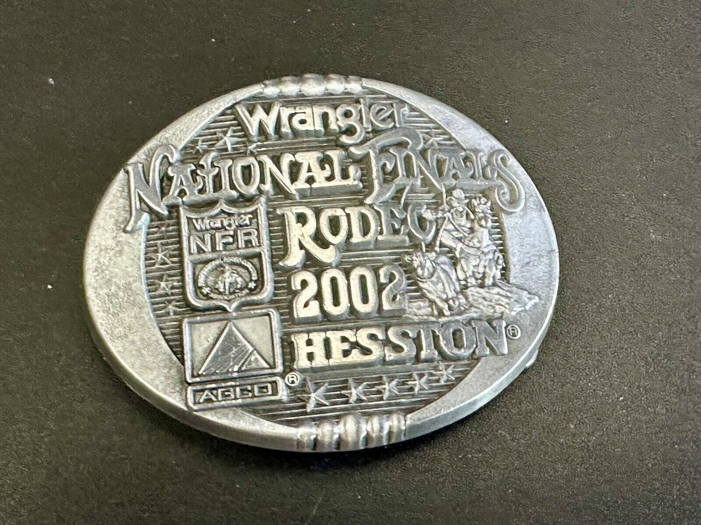 2002 Youth Sized Hesston National Finals Rodeo Bull Riding Cowboys belt buckle