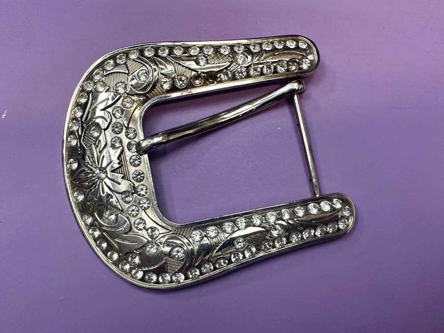 Vintage Black Diamond silver tone ranger style Belt Buckle - Missing rhinestone