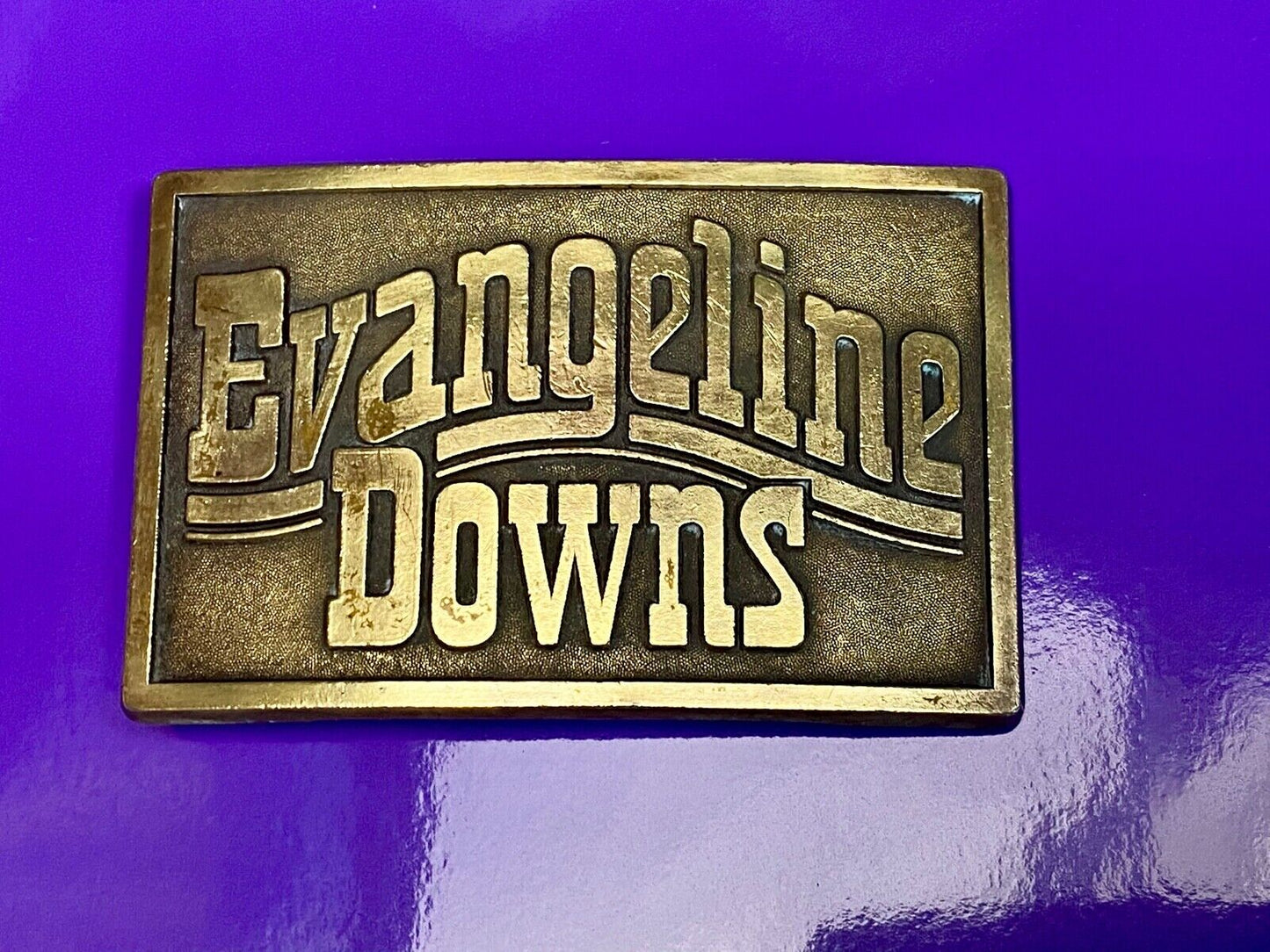 VINTAGE 1970s **EVANGELINE DOWNS** HORSE TRACK SPORTS BETTING BELT BUCKLE
