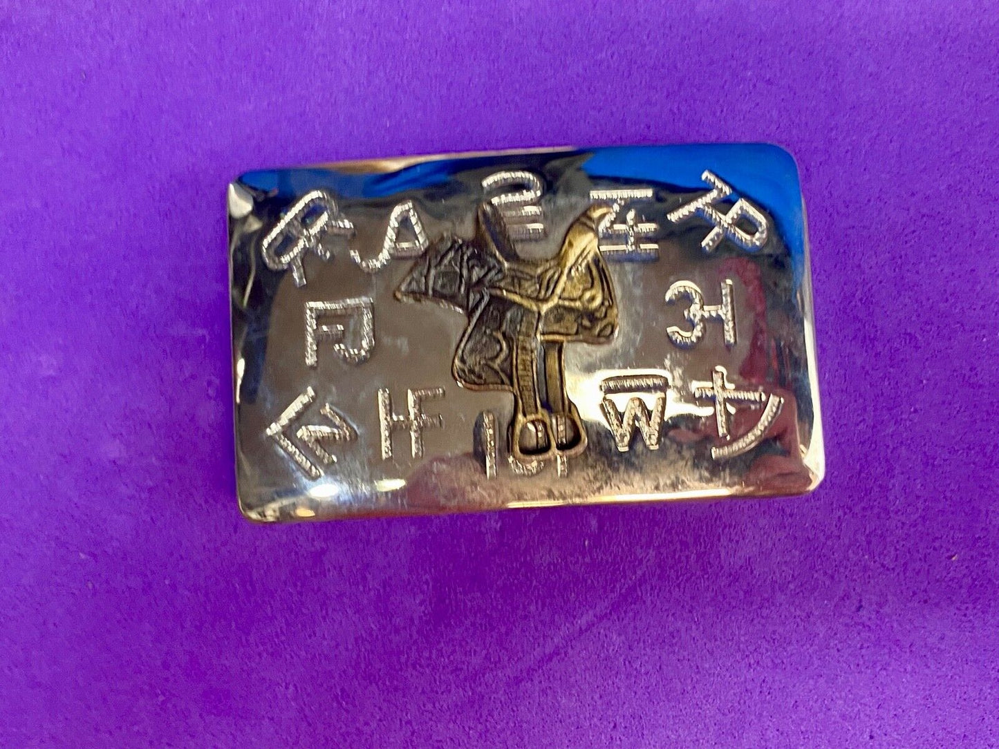 Vintage Chambers western Saddle Belt Buckle with cattle branding symbols