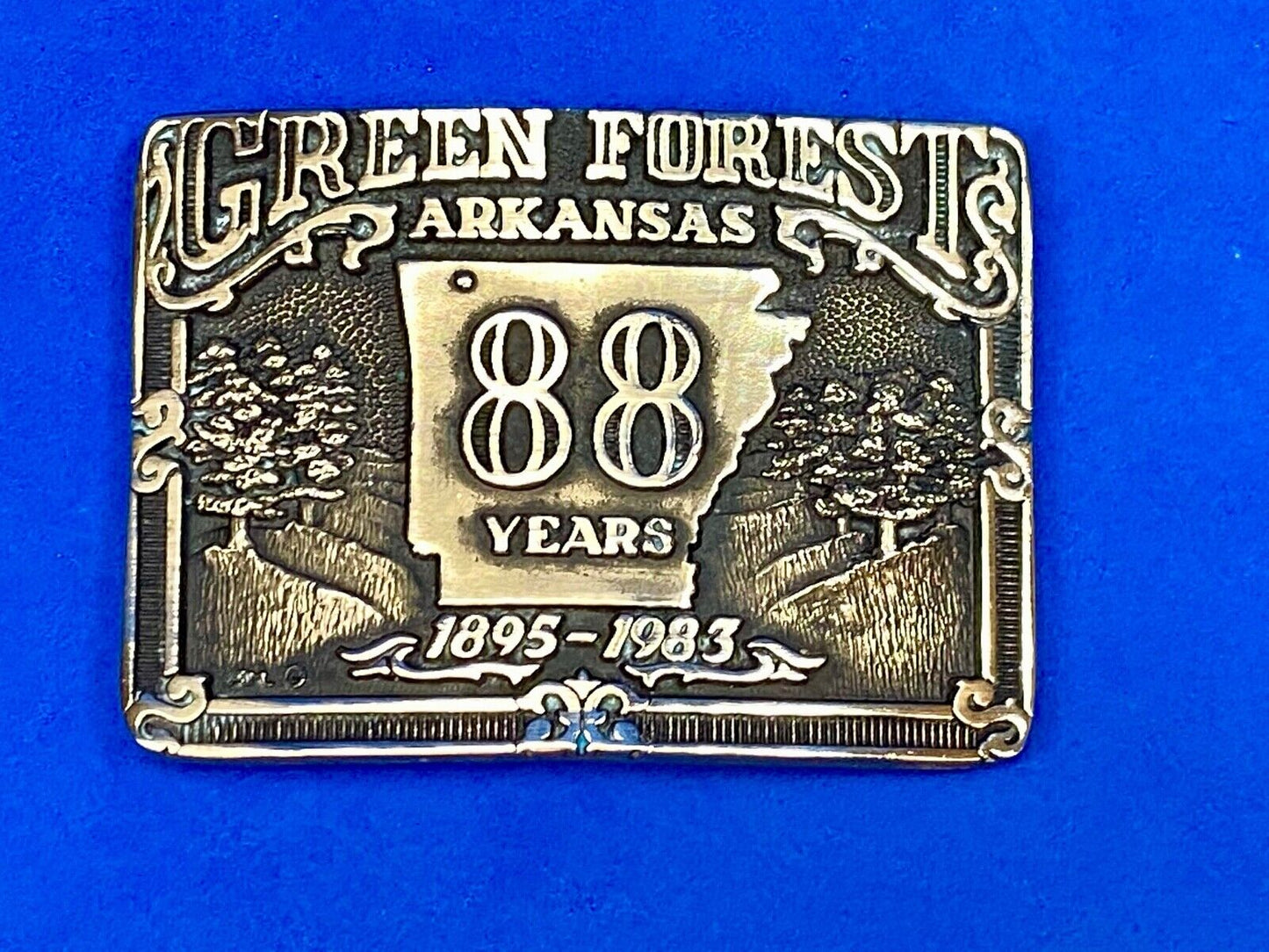 Arkansas green forest 88 year celebration belt buckle limited to 500! by ADM